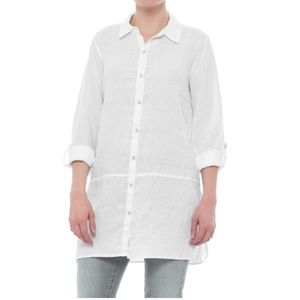 LIKE NEW Tahari white linen tunic button down top - size M